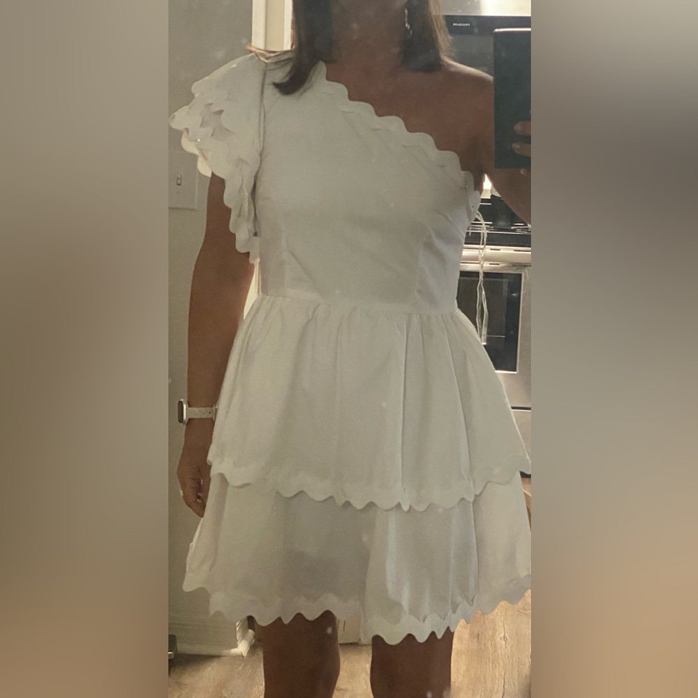 Entro White One Shoulder Ruffled Sundress